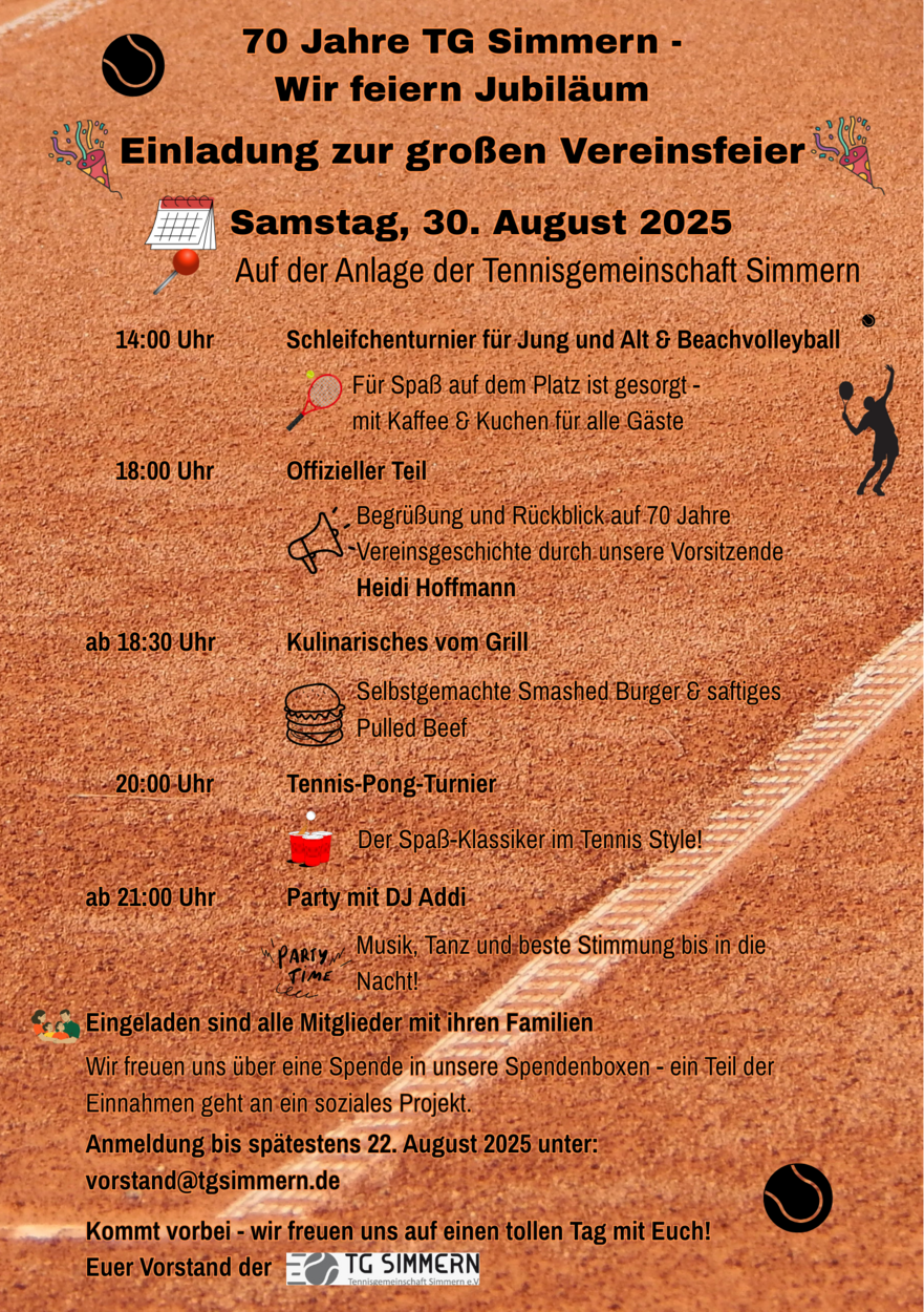70 Jahre TG Simmern – Jubiläumsfeier am 30. August 2025